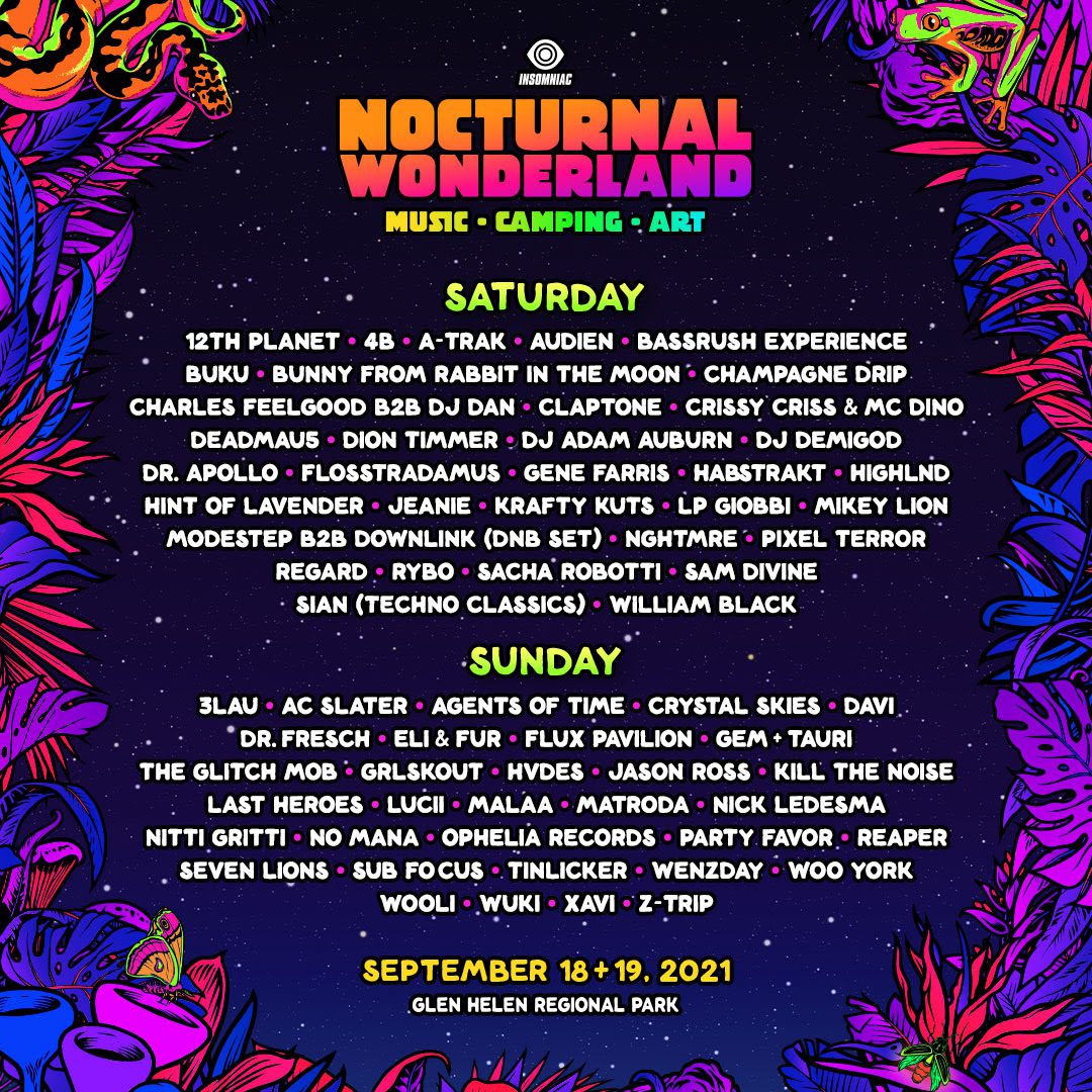 Nocturnal Wonderland 2021 Lineup