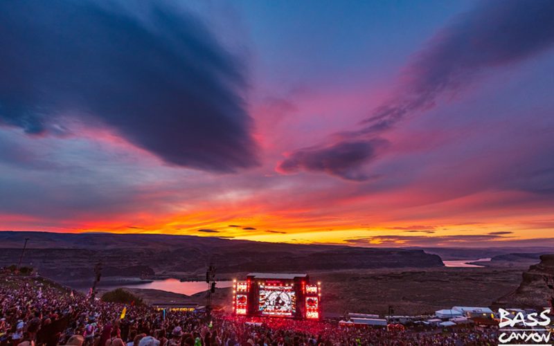 the gorge at sunset during bass canyon