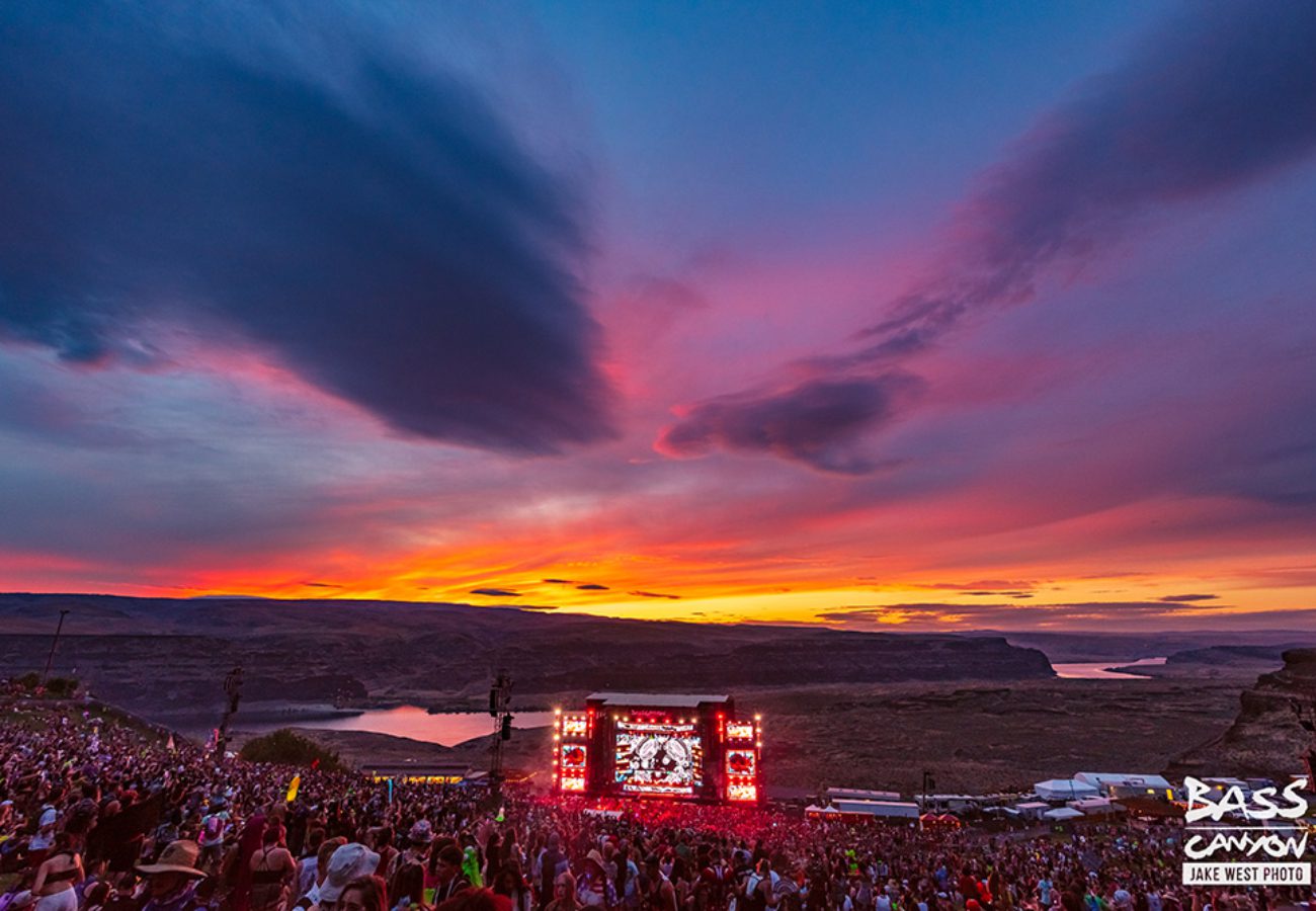 the gorge at sunset during bass canyon
